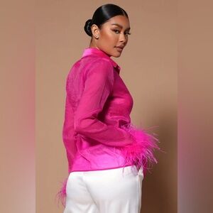 Gabby Feather Button Front Shirt - Hot Pink